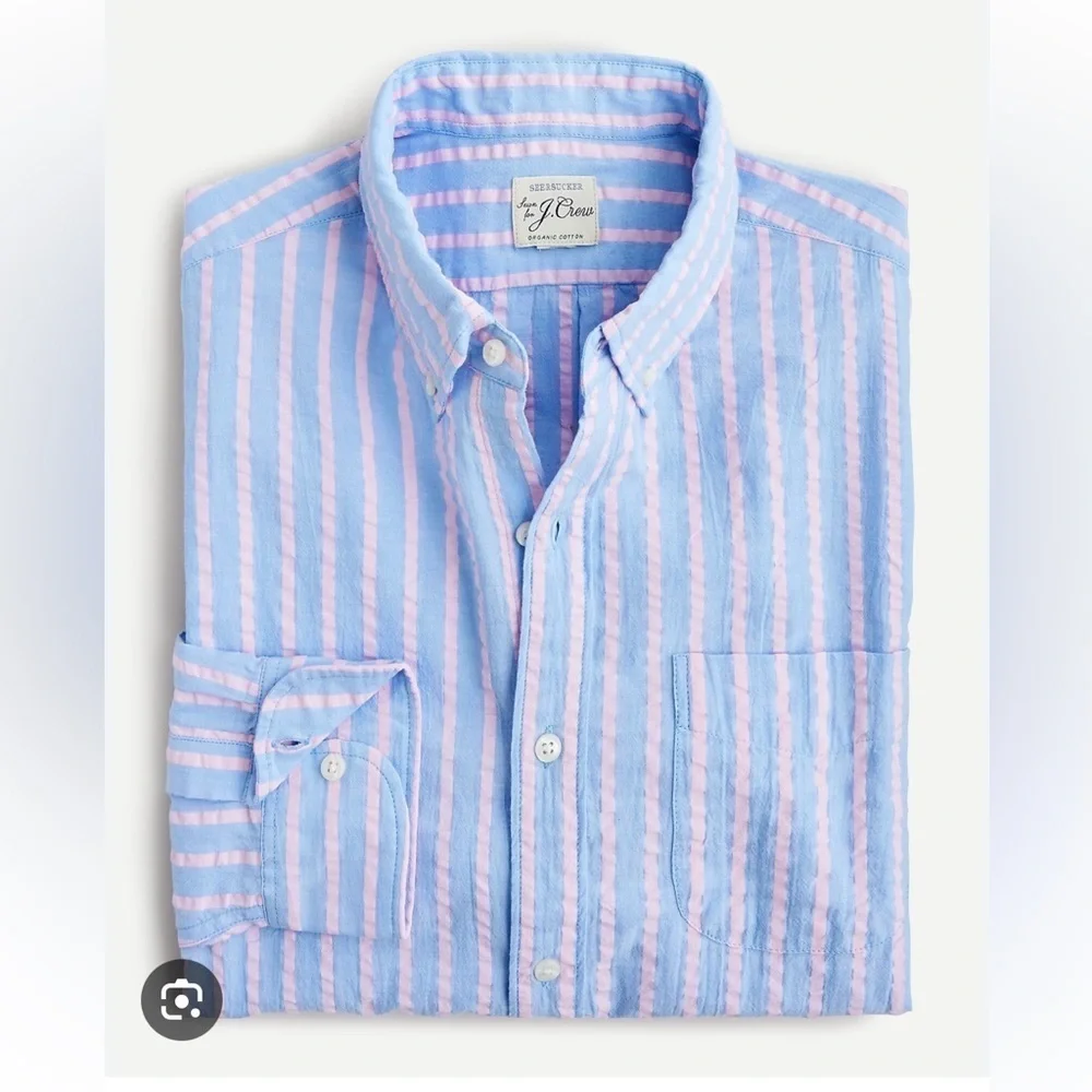 J.CREW Seersucker Lightweight Striped Long Sleeve Button Down Shirt Slim Large